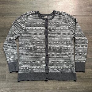 L.L. Bean Women's Knit Cashmere Cardigan - Grey/White